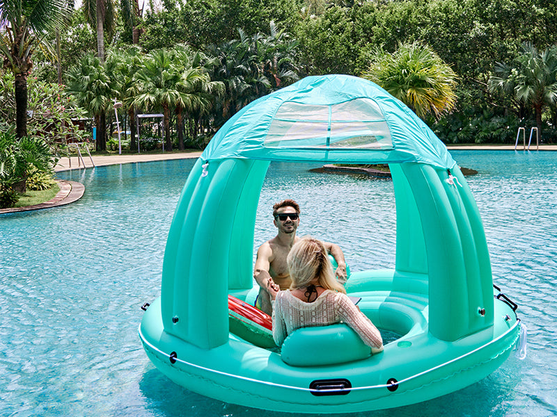 Large inflatable floating island with sunshade canopy FD-01