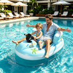 Outafun Motorized Inflatable Pool Float, 2‑Person Parent‑Child Inflatable Jet Ski Ride‑on with Steering Wheel, Backrest Water Float Toy for Swimming Pool, Beach, Lake Summer Water Fun
