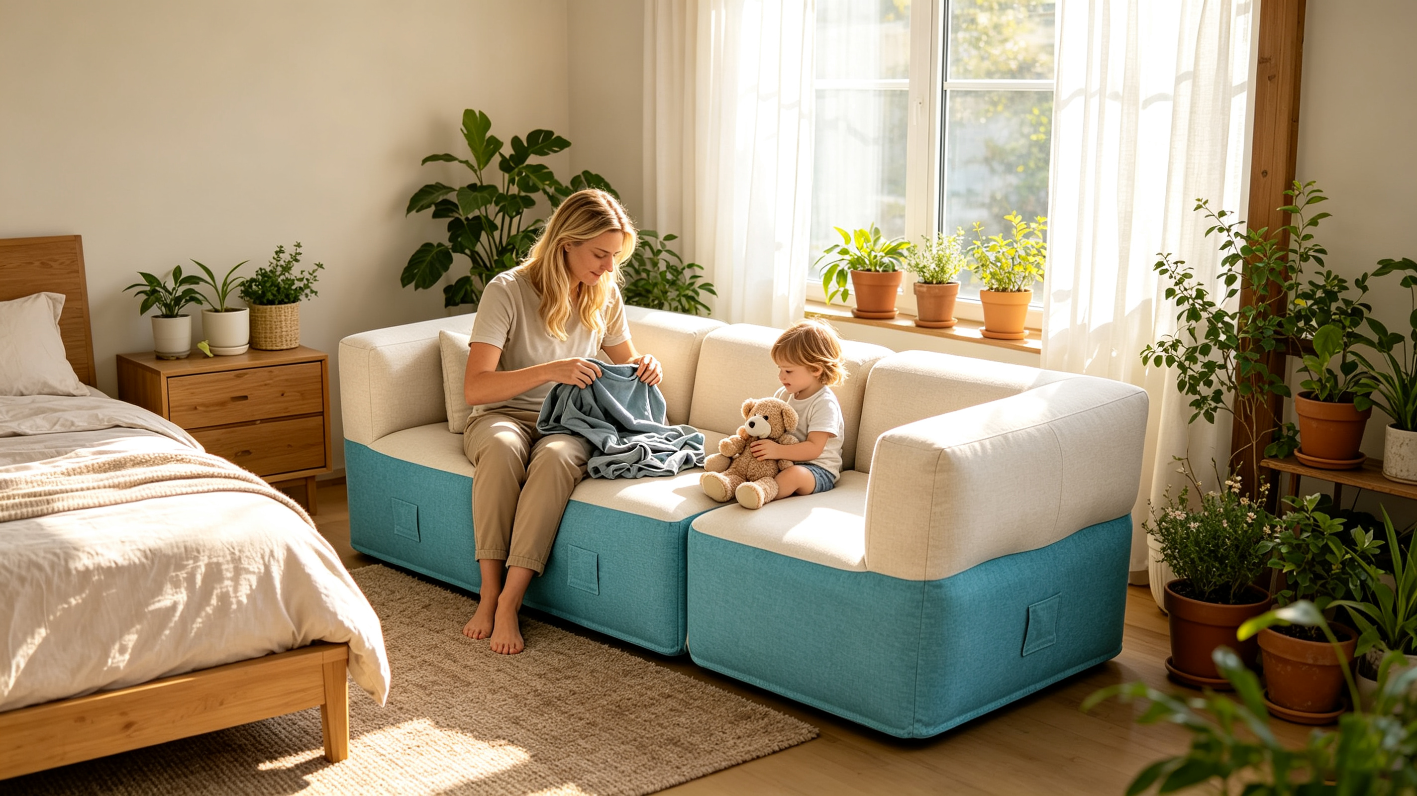 OUTAFUN Modular Inflatable Sofa, lightweight and foldable inflatable sofa, ergonomic square-shaped support lounge sofa, suitable for indoor home use and outdoor camping picnics