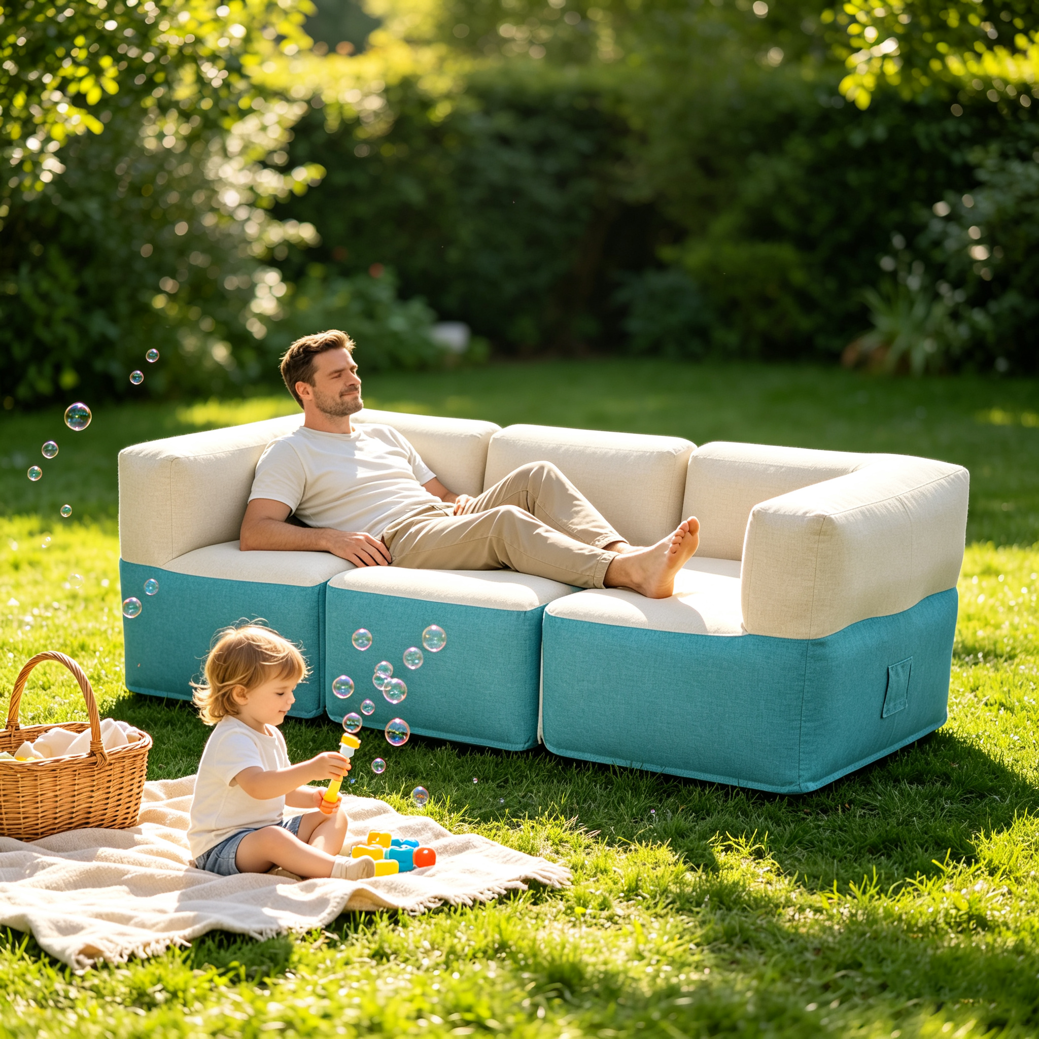 OUTAFUN Modular Inflatable Sofa, lightweight and foldable inflatable sofa, ergonomic square-shaped support lounge sofa, suitable for indoor home use and outdoor camping picnics