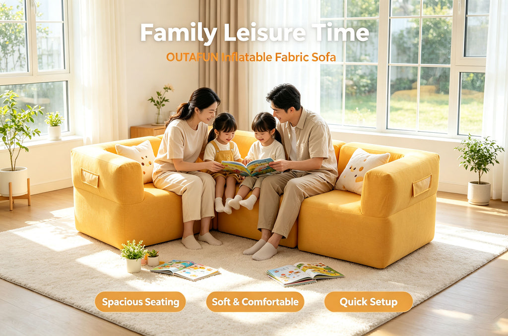 Modular Inflatable Fabric Sectional Sofa | OUTAFUN | Detachable Combination Design, Washable Linen Cover, Quick Air Valve, Indoor Living Room & Outdoor Camping Portable Inflatable Couch