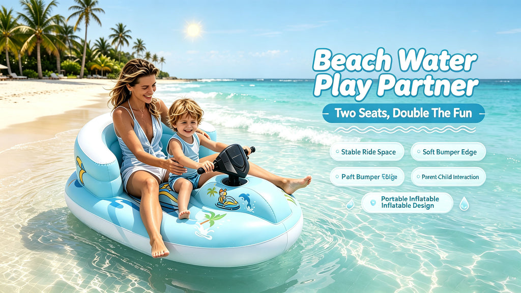 Outafun Motorized Inflatable Pool Float, 2‑Person Parent‑Child Inflatable Jet Ski Ride‑on with Steering Wheel, Backrest Water Float Toy for Swimming Pool, Beach, Lake Summer Water Fun