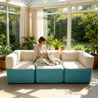 OUTAFUN Modular Inflatable Sofa, lightweight and foldable inflatable sofa, ergonomic square-shaped support lounge sofa, suitable for indoor home use and outdoor camping picnics