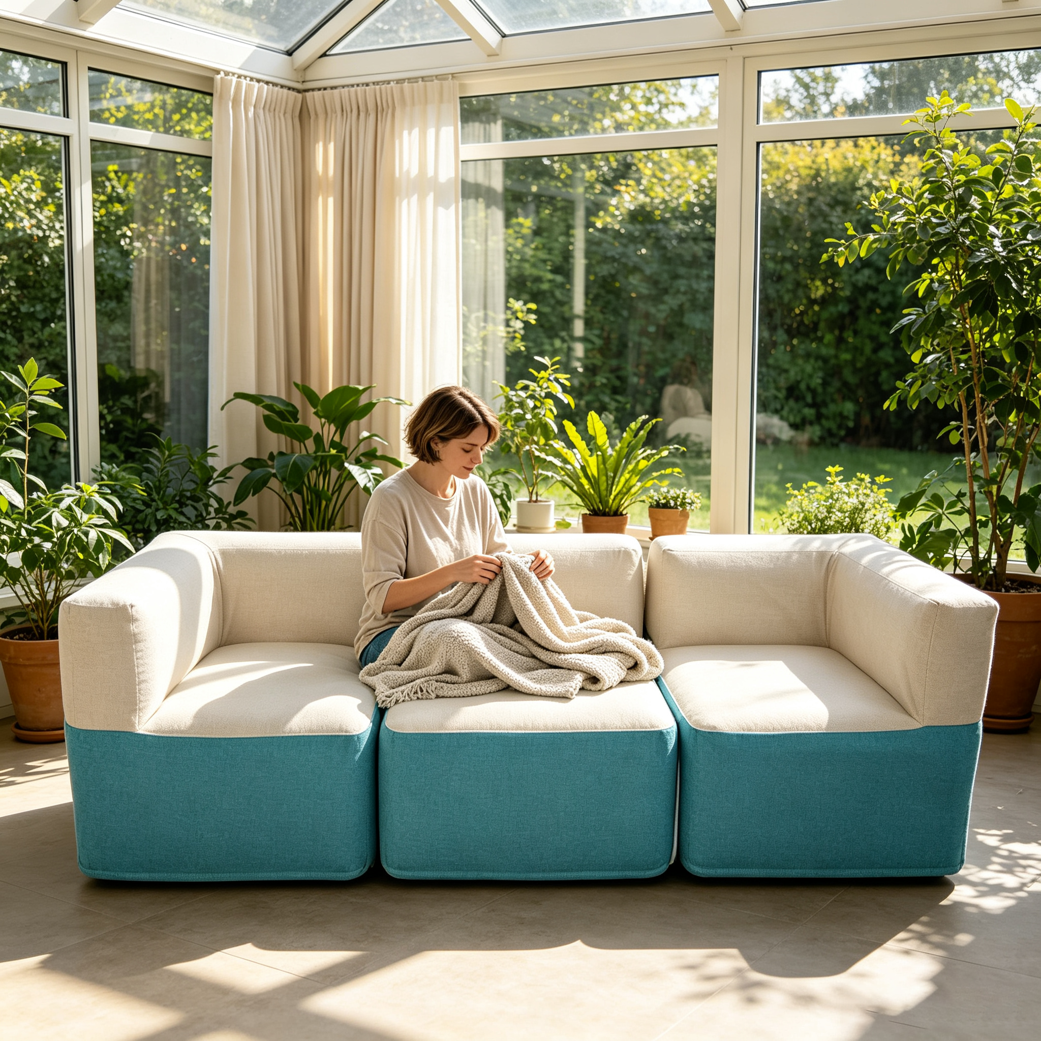 OUTAFUN Modular Inflatable Sofa, lightweight and foldable inflatable sofa, ergonomic square-shaped support lounge sofa, suitable for indoor home use and outdoor camping picnics