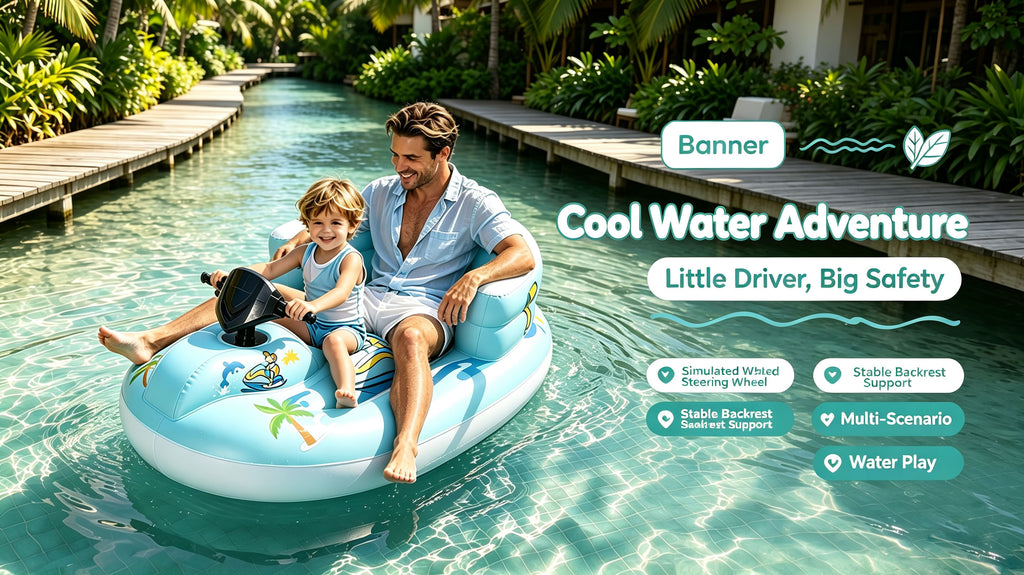 Outafun Motorized Inflatable Pool Float, 2‑Person Parent‑Child Inflatable Jet Ski Ride‑on with Steering Wheel, Backrest Water Float Toy for Swimming Pool, Beach, Lake Summer Water Fun