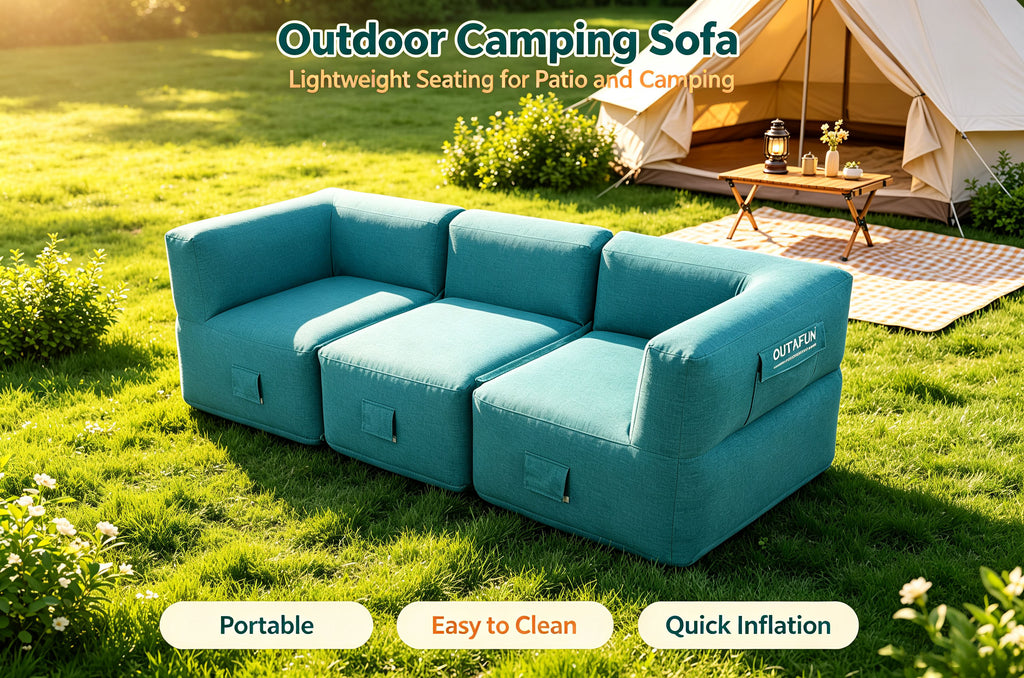 Modular Inflatable Fabric Sectional Sofa | OUTAFUN | Detachable Combination Design, Washable Linen Cover, Quick Air Valve, Indoor Living Room & Outdoor Camping Portable Inflatable Couch