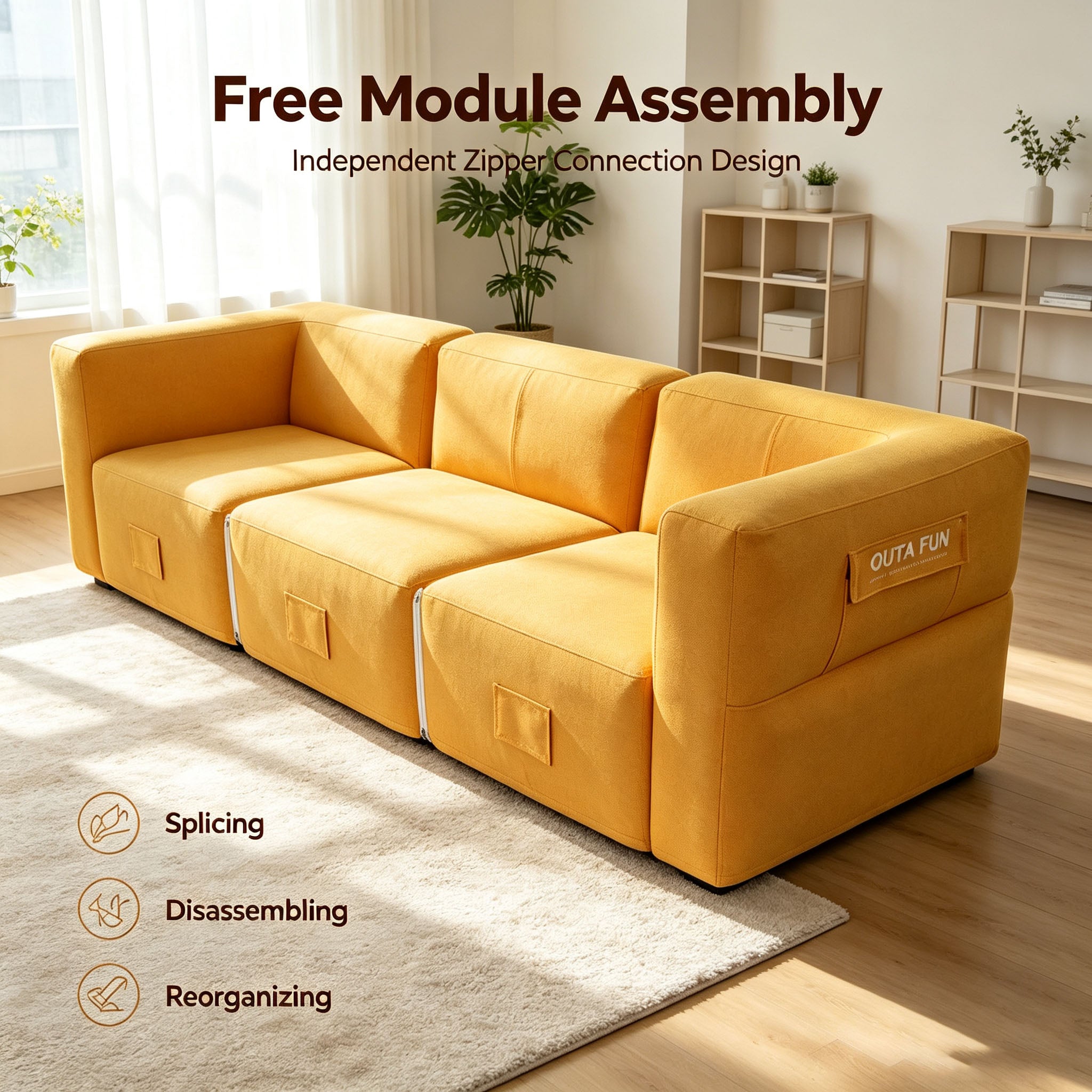 Modular Inflatable Fabric Sectional Sofa | OUTAFUN | Detachable Combination Design, Washable Linen Cover, Quick Air Valve, Indoor Living Room & Outdoor Camping Portable Inflatable Couch