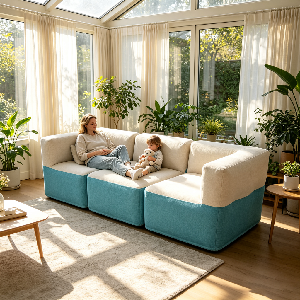 OUTAFUN Modular Inflatable Sofa, lightweight and foldable inflatable sofa, ergonomic square-shaped support lounge sofa, suitable for indoor home use and outdoor camping picnics