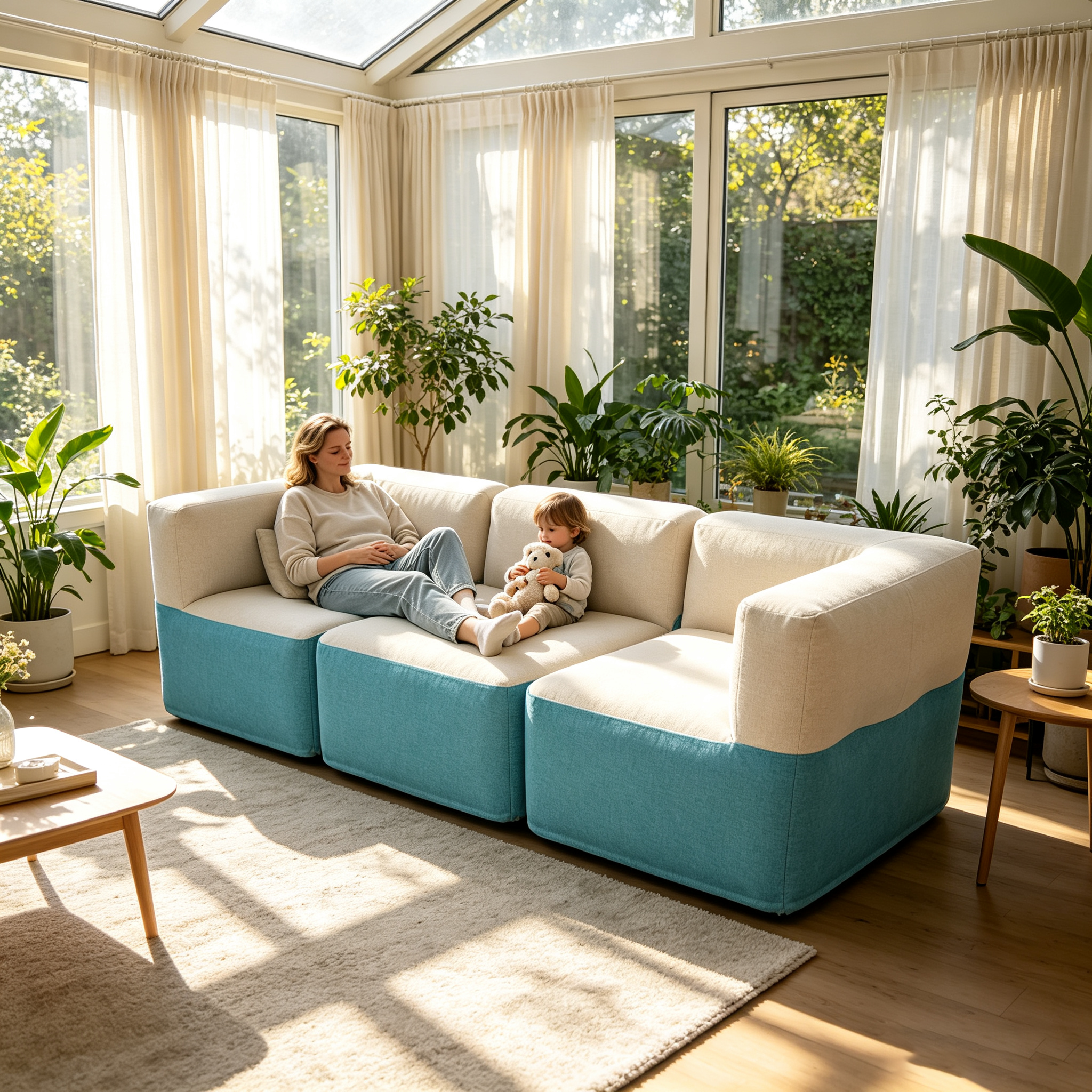 OUTAFUN Modular Inflatable Sofa, lightweight and foldable inflatable sofa, ergonomic square-shaped support lounge sofa, suitable for indoor home use and outdoor camping picnics