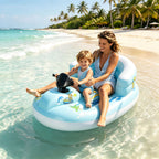 Outafun Motorized Inflatable Pool Float, 2‑Person Parent‑Child Inflatable Jet Ski Ride‑on with Steering Wheel, Backrest Water Float Toy for Swimming Pool, Beach, Lake Summer Water Fun