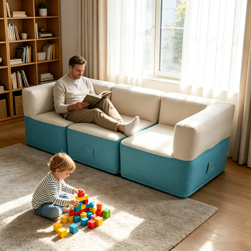 OUTAFUN Modular Inflatable Sofa, lightweight and foldable inflatable sofa, ergonomic square-shaped support lounge sofa, suitable for indoor home use and outdoor camping picnics