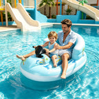 Outafun Motorized Inflatable Pool Float, 2‑Person Parent‑Child Inflatable Jet Ski Ride‑on with Steering Wheel, Backrest Water Float Toy for Swimming Pool, Beach, Lake Summer Water Fun