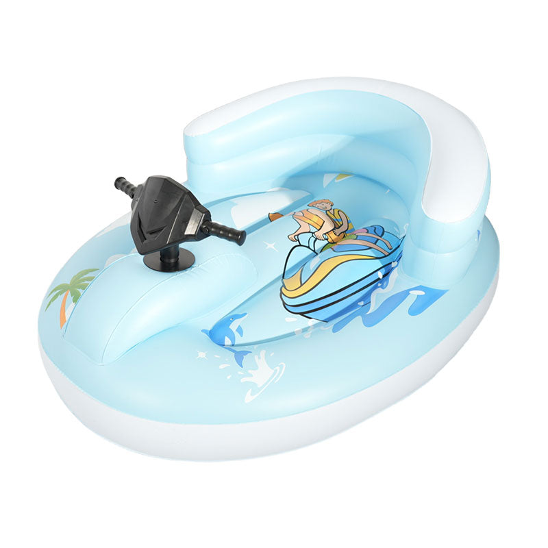 Outafun Motorized Inflatable Pool Float, 2‑Person Parent‑Child Inflatable Jet Ski Ride‑on with Steering Wheel, Backrest Water Float Toy for Swimming Pool, Beach, Lake Summer Water Fun