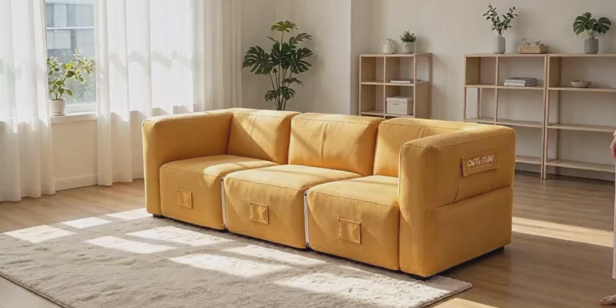 Modular Inflatable Fabric Sectional Sofa | OUTAFUN | Detachable Combination Design, Washable Linen Cover, Quick Air Valve, Indoor Living Room & Outdoor Camping Portable Inflatable Couch